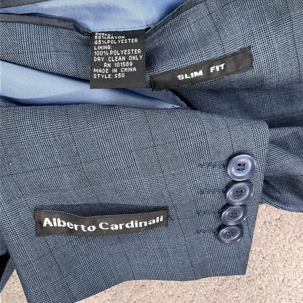 Alberto Cardinali Suit Mens 42S 36W 27L Blue Gray Plaid‎ Slim Fit  Lightweight